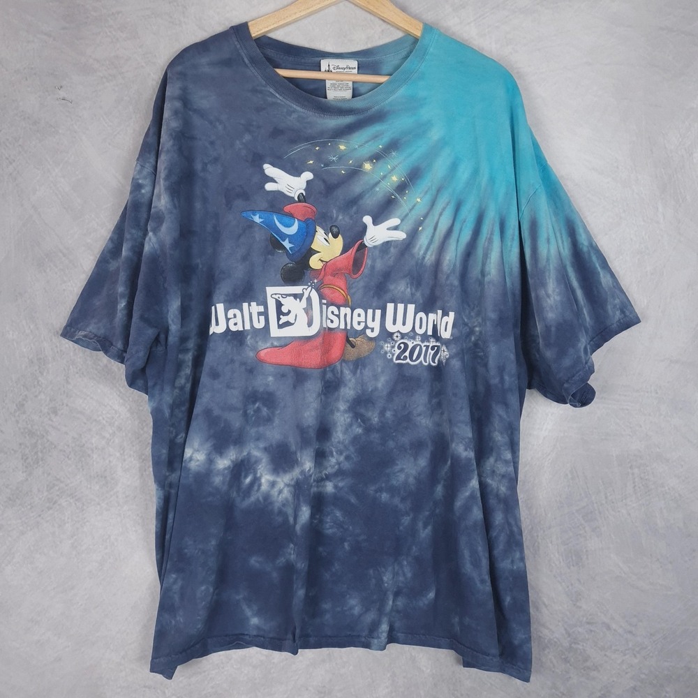 Disney Parks Shirt Mens 3XL Blue Tie Dye Sorcerer Mickey Walt Disney World 2017